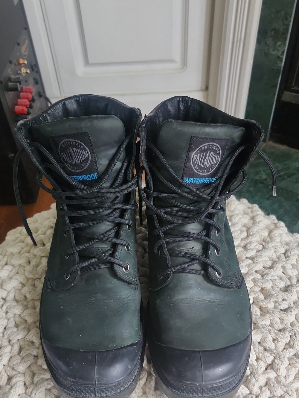 Palladium Dark Green and Black Waterproof Lace-Up Boots